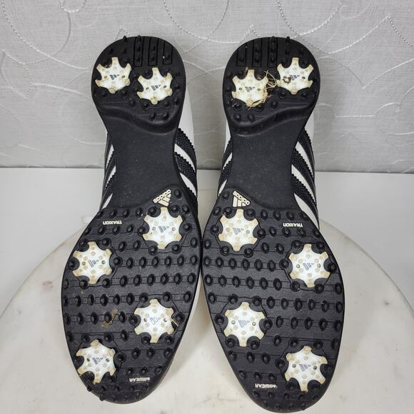 Adidas Traxion Spiked Golf Shoes Mens 8.5 White Black Leather Lace Up Oxford - Picture 12 of 16